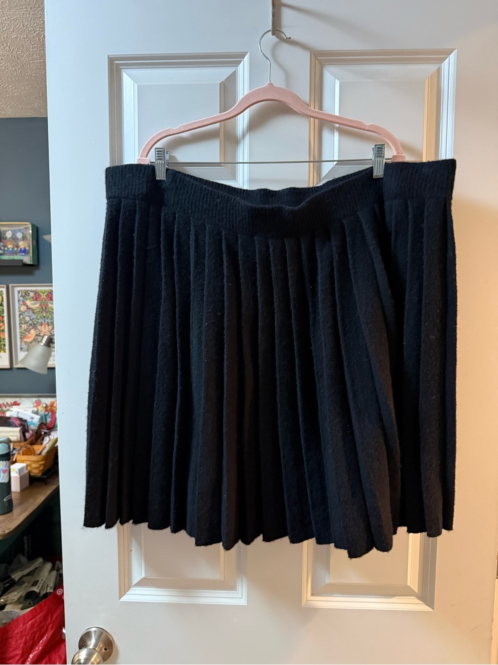 Women's Black Pleated Skirt - Cozy Knit Skater Style